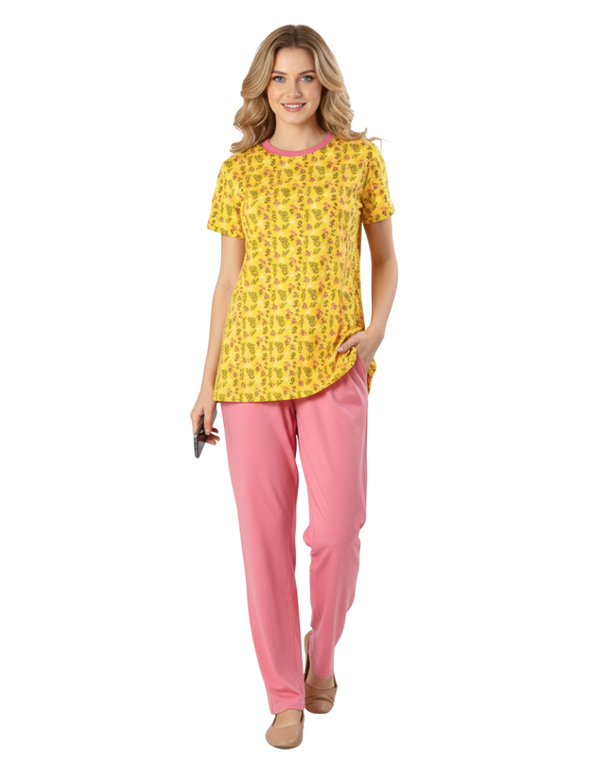 LOSHA COTTON PRINTED TOP & PJ SET-YELLOW