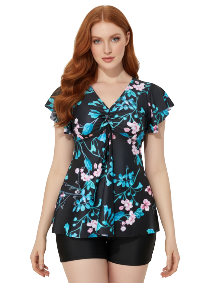 2 PEICE SWIM DRESS WITH REMOVABLE PADS -BLACK