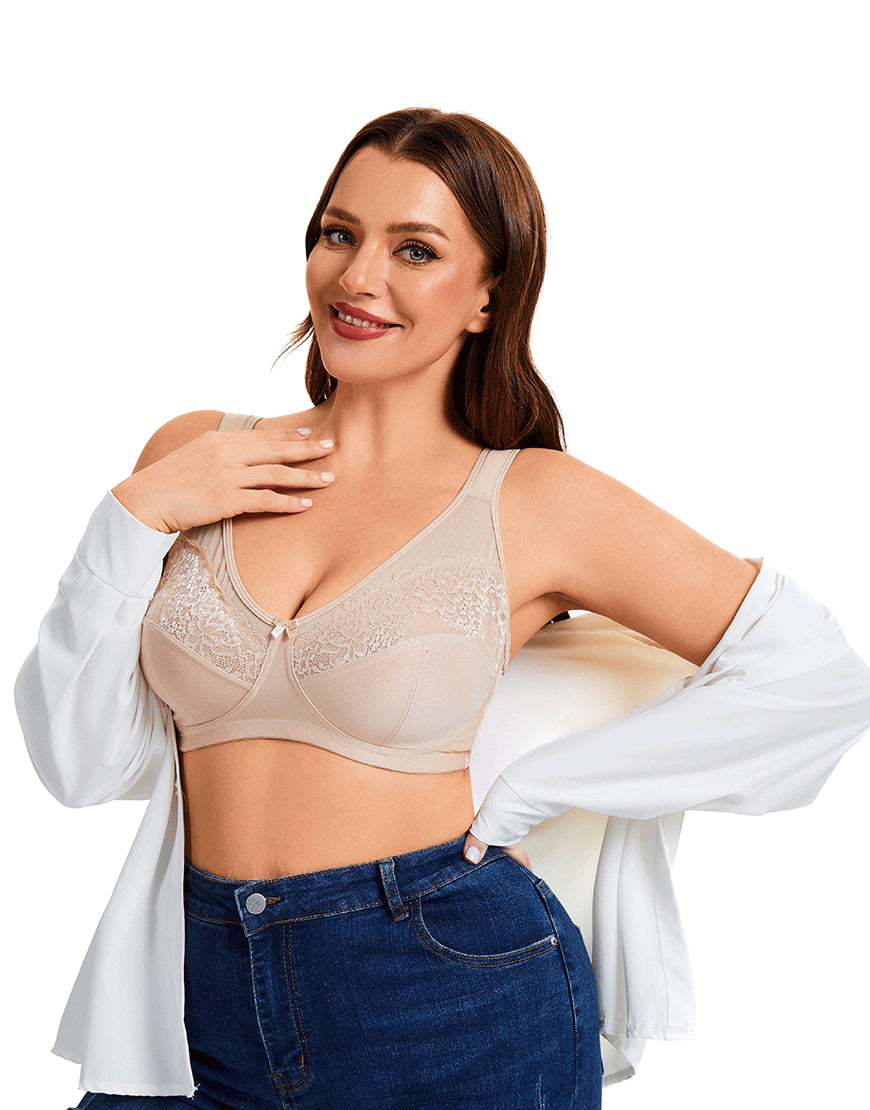Plus Quattro Support Full-Coverage Wirefree Bra With Side Shaping Panels And Cushioned Straps-TOASTED ALMOND SKIN