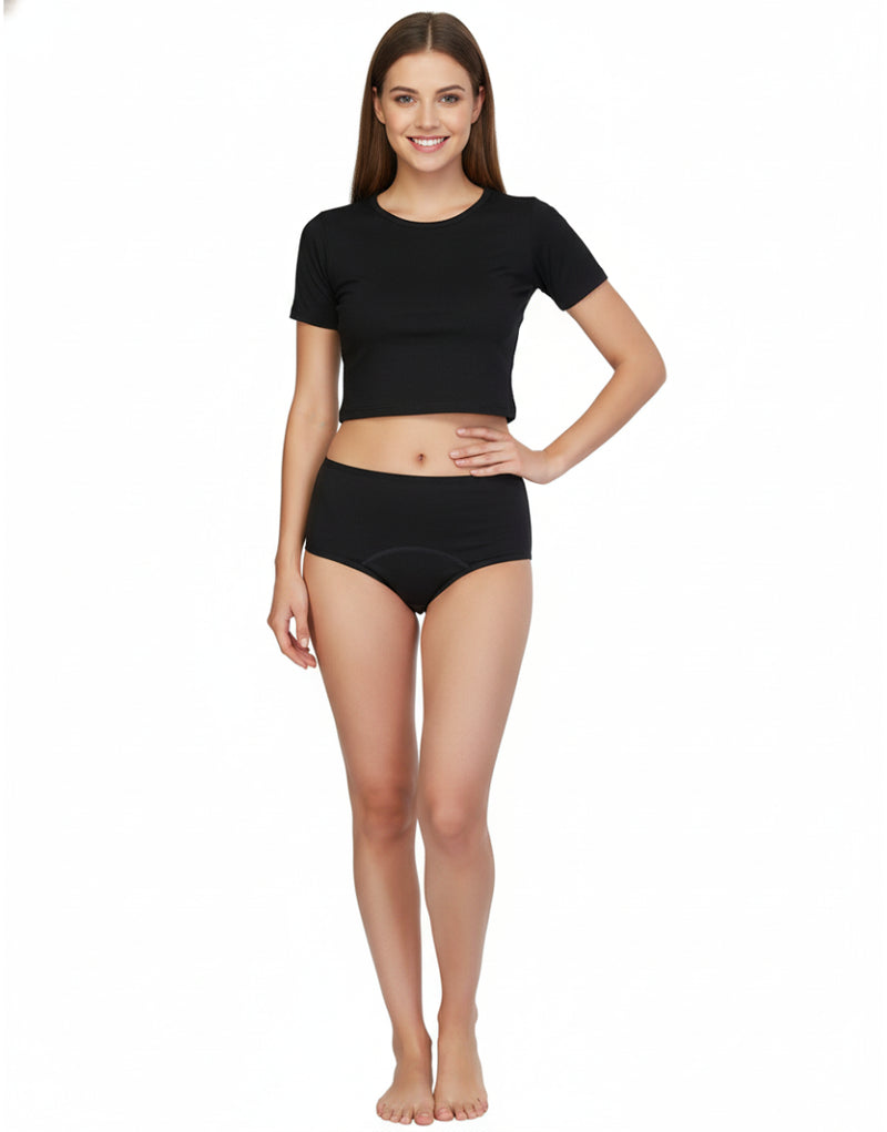 SUPER SOFT COTTON HIGH WAIST PERIOD PANTY-BLACK